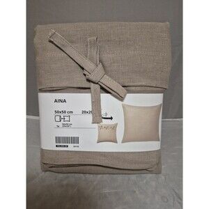 Ikea AINA Pillow Cushion Cover 100% Linen w/Ribbons Tie 20" x 20", Beige - NEW
